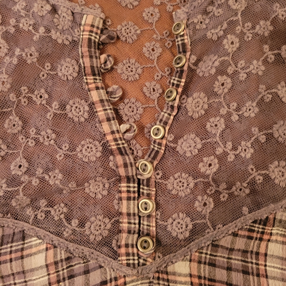 We The Free Plaid and Lace Blouse - EUC